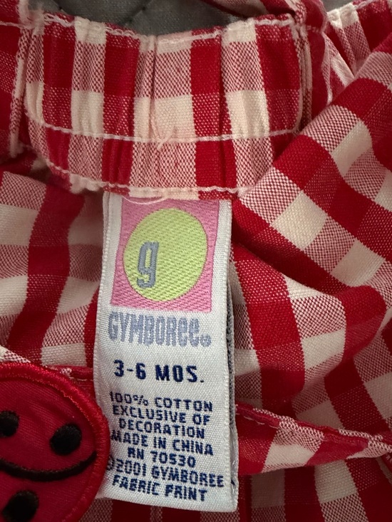 Gymboree Red and White Gingham Baby Romper with Ladybug Button - Picture 3 of 4